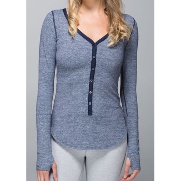 lululemon athletica Tops - New Lululemon Awesoma Henley Long sleeve Yoga Top Heathered Navy Blue small 6